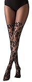 Gi&Gi strumpfhosen damen muster,Tüllstrumpfhose mit Blumenranken-Muster 40 DEN N1084 (schwarz, S/M)