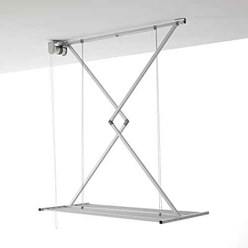 Foxydry Mini, Decke-Wäscheständer, vertikaler Wäscheständer, zusammenklappbar in Aluminium und Stahl (Grau, 150)