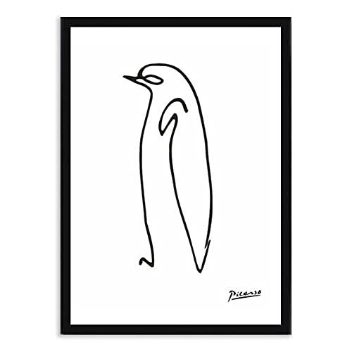 Pinguin Schwarz Weiß Poster Picasso Tiere Wand Bilder Abstrakte Linien Leinwand GemäLde Minimalistisches Bild BerüHmte Kunstdrucke Wohnzimmer Nordic Deko /Schwarz A4 Mit Rahmen