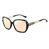 ANDOILT groß Sonnenbrille Damen Vintage Retro Polarisiert Sonnenbrillen UV Schutz Brillen Schwarzer Rahmen Rosa Linse