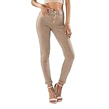 Nina Carter P106 Damen Jeanshosen Slim Fit Push-Up Skinny Jeans Mid-High Waist, Hellbraun (P106-18), L