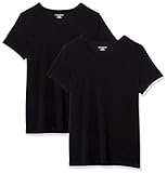 Amazon Essentials Damen Kurzärmeliges T-Shirt mit Rundhalsausschnitt, Klassischer Schnitt, 2er-Pack, Schwarz, M