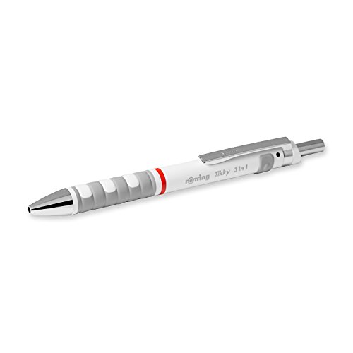 rOtring Tikky 3 in 1 Stift (Kugelschreiber Schreibfarbe blau und rot, Druckbleistift 0,7 mm), weißer Korpus