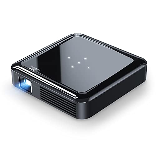 Mini Beamer mit Akku für Außenbereich, AKIYO Z9 DLP Kurzdistanz Beamer, Unterstützt Full HD 1080P, ±40° Keystone, USB-C, 90' Wiedergabezeit, für Handy, Soundbar, Heimkino, Schlafzimmer(mit Stativ)