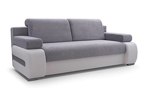 mb-moebel Couch mit Schlaffunktion Sofa Schlafsofa Wohnzimmercouch Bettsofa Ausziehbar - York (Hellgrau + Weiß)