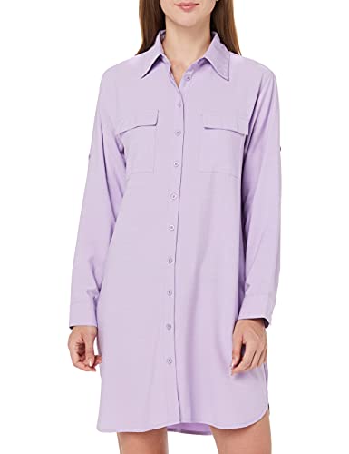 Amazon Brand - Find. Lässiges Damen-Blusenkleid mit V-Ausschnitt und Langarm, lose Hemdbluse mit Taschen, Lila, Size XL