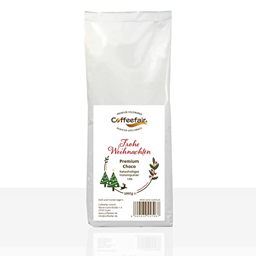 Coffeefair Premium Choco Weihnachtsedition Kakao 10 x 1kg, Schokolade für Weihnachtsmärkte, Kakaopulver mit 14% Kakaoanteil, für Kaffee-Vollautomaten, in Wasser oder Milch löslich