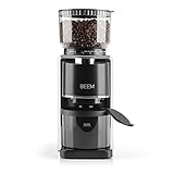 BEEM GRIND-PERFECT Elektrische Kaffeemühle - 250 g | 35-stufige Mahlgradeinstellung, Kegelmahlwerk, Mengendosierung per Drehrad einstellbar (2-12 Tassen) | Direkt in Siebträger mit Ø 52-58 mm mahlen