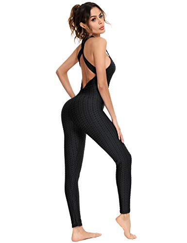 Sykooria Leggings Jumpsuit Damen Slim Fit Yoga Rückenfrei Honeycomb Gym mit Bauchkontrolle und Hintern Heben