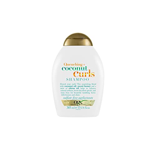 OGX Quenching + Coconut Curls Shampoo (385 ml), feuchtigkeitsspendendes Haarpflege Shampoo mit Kokosöl, Zitronenöl & Honig, Locken Shampoo