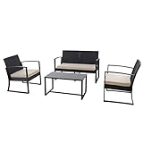 SVITA LOIS XL Poly Rattan Sitzgruppe Gartenmöbel Metall-Garnitur Balkonmöbel Tisch Sessel Schwarz
