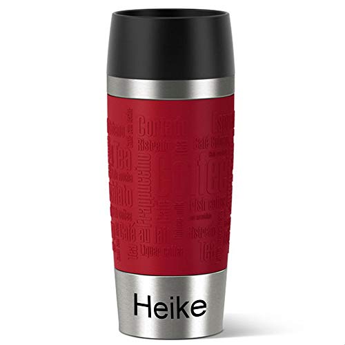 Emsa Isolierbecher MIT Gravur (z.B. Namen) 360ml TRAVEL Mug Rot mit persönlicher Rundgravur, Travelmug Kaffee & Tee Thermo to-go-Becher mit Quick Press Verschluss 100% auslaufsicher