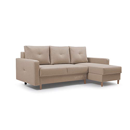 Ecksofa mit Schlaffunktion Eckcouch mit 2 X Bettkasten Sofa Couch L-Form Polsterecke Madison (Orange, Ecksofa Rechts)