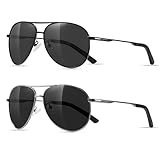 kunchu 2 Stück Fliegerbrille Sonnenbrille-für-Herren-Damen-Pilotenbrille-Retro Vintage Polarisiert Sunglasses Set Schwarz Piloten Brille mit UV400 Schutz Fahrerbrille Verspiegelt Brille für Men,1