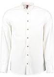OS Trachten Herren Hemd Langarm Trachtenhemd mit Stehkragen und Kragenriegel Letoya, Größe:43/44, Farbe:weiß