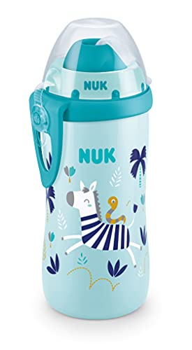 NUK Flexi Cup Trinklernflasche mit weichem Trinkhalm | Chamäleon Effekt | 300ml | 12+ Monate | auslaufsicher | BPA frei | Zebra (blau) | 1 Stück (1er Pack)
