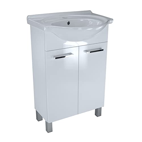 Waschbecken mit Unterschrank Lugo Waschtisch Badmöbel Set 55 cm Stehend Waschbeckenunterschrank Waschtisch mit Unterschrank (Weiß)