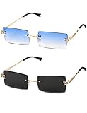 Kiiwah 2 Paar Rechteck Randlose Sonnenbrille, Retro Ultra-Small Frame Sonnenbrille, Quadratische Durchsichtige Linse Sonnenbrille, Rimless Sunglasses für Frauen Männer