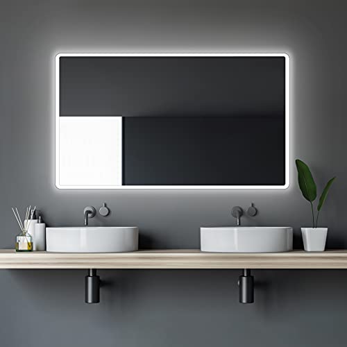 Badspiegel mit Beleuchtung Talos Moon - Badezimmerspiegel 120 x 70 cm - LED Spiegel mit umlaufenden Raumlicht - Lichtfarbe neutralweiß - hochwertiger Aluminiumrahmen