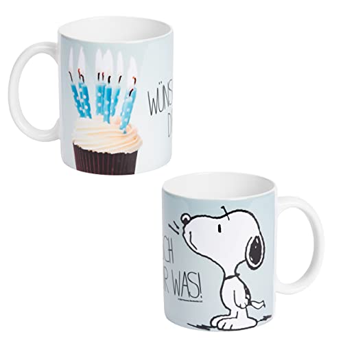 The Peanuts Tasse Snoopy - Wünsch dir was! Kaffeetasse Becher Kaffeebecher aus Keramik Blau 320 ml