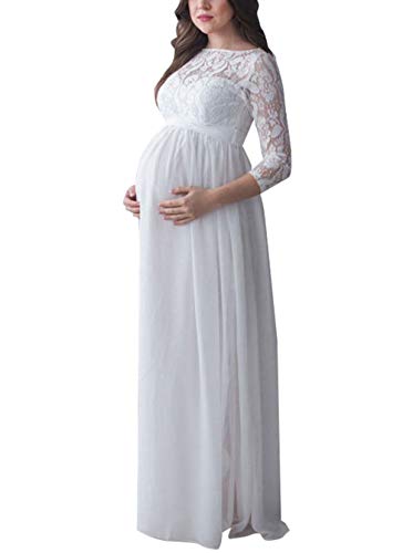 Loalirando Elegant Damen Umstandsmode Kleid Maxi Spitzenkleid Party Schwangerschaft Mutterschaft Fotografie Kleid (S, Weiß)