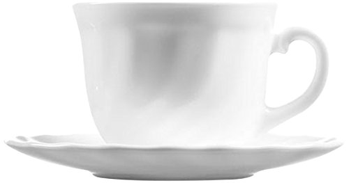 Luminarc Trianon Kaffeetasse mit Teller, Glas, Weiß, 6 Stück