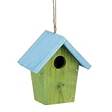 Relaxdays Deko Vogelhaus bunt, aus Holz, Kleines Vogelhäuschen, Frühlingsdeko zum Aufhängen, HBT: ca. 16 x 15 x 8 cm, grün