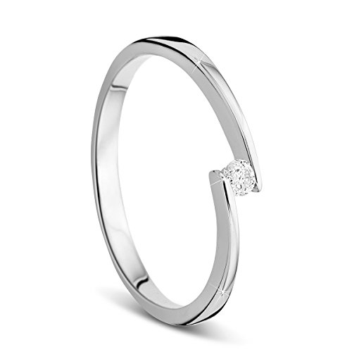 OROVI Ring für Damen Verlobungsring Gold Solitärring Diamantring 9 Karat (375) Brillanten 0.05crt Weißgold Ring mit Diamanten Ring Handgemacht in Italien