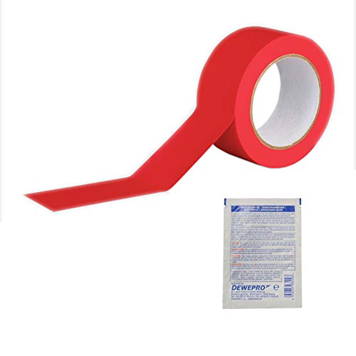 ROCOL® EasyTape™ Markierungsband Rot 50mm x 33m - hoch belastbares, selbstklebendes PVC-Band - inkl. 1 St. DEWEPRO SingleScrubs