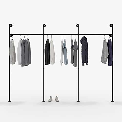 pamo Kleiderstange Industrial Loft Design - Kim III - Garderobe für begehbaren Kleiderschrank Wand I Schlafzimmer Kleiderständer aus schwarzen stabilen Rohren zur Wandmontage I Wasserrohren (3-Fach)
