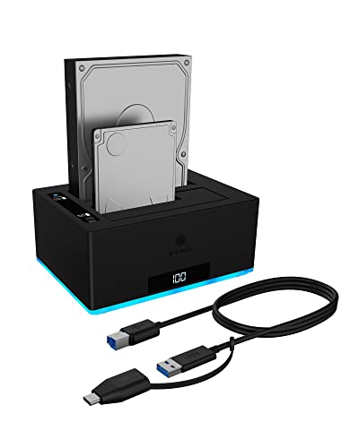 ICY BOX USB 3.0 2-Fach Festplatten Docking Station für 2,5' und 3,5' SATA HDD/SSD, RGB, Offline-Klonfunktion, USB-C & USB-A, UASP, Schwarz, 60820