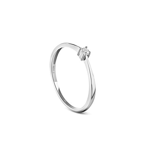 Miore Schmuck Damen 0.05 Ct Diamant Verlobungsring mit Solitär Brillant Ring aus Weißgold 9 Karat/ 375 Gold- Ringgröße 48
