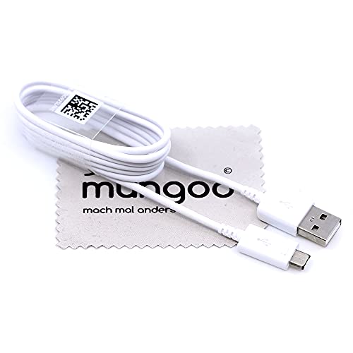 Ladekabel für Original Samsung EP-DG925UWE für Samsung Galaxy S7, S7 Edge, Galaxy S6, S6 Edge, Tab A (T550, T580), Tab E, Tab S, Tab S2 1,2m Datenkabel 15W Weiß Micro-USB mit mungoo Displayputztuch