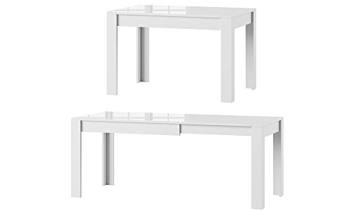 MPS praktisch Tisch SYRIUS 120-190 x 80 x 76 cm (L x B x H) im Weiß Hochglanz für Esszimmer, 4-8 Personen Esstisch mit ausziehbarer Tischplatte auf 190 cm, ausziehbar Küchentisch
