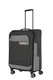 Travelite Reisekoffer mittelgroß, nachhaltig, 4 Rollen, VIIA, Weichgepäck Trolley aus recyceltem Material, TSA Schloss, 67 cm, 70-80 Liter