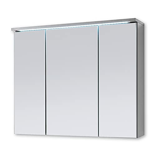 Stella Trading TWO Spiegelschrank Bad mit LED-Beleuchtung in Titan / Weiß - Badezimmerspiegel Schrank mit viel Stauraum - 100 x 68 x 22,5 cm (B/H/T)