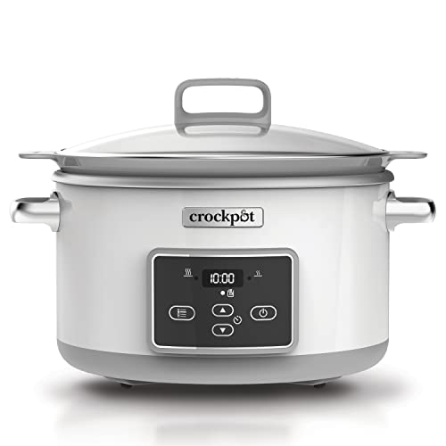 Crock-Pot Digital-Schongarer Saute Slow Cooker mit DuraCeramic | einstellbare Garzeit | 5 Liter (5 Personen) | Weiß [CSC026X]