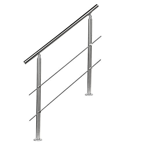 EINFEBEN Geländer Edelstahl Handlauf Treppengeländer 80 cm mit 2 Querstreben, für Treppenhaus innen, Balkon, Hauseingang