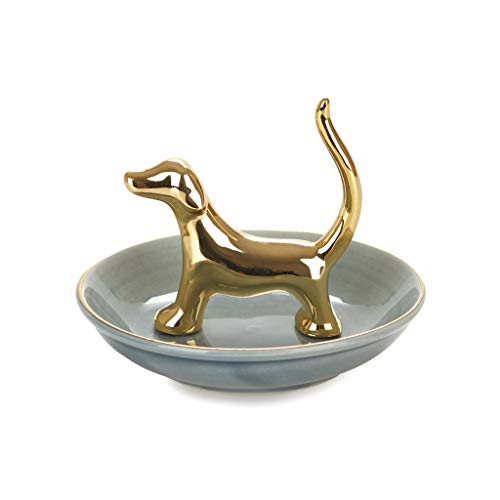 balvi Ringhalter Bassotto Farbe Gold Dekorieren Sie Ihr Schlafzimmer mit diesem originellen Ringhalter in Form eines Hundes aus Porzellan Elegantes und stilvolles Design Porzellan 8 x 10 x 10 cm