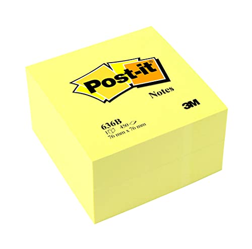 Post-It Notes Würfel 636B – Selbstklebende Haftnotizzettel in 76 x 76 mm im Zettelklotz – 1 Notizblock à 450 Blatt in Gelb