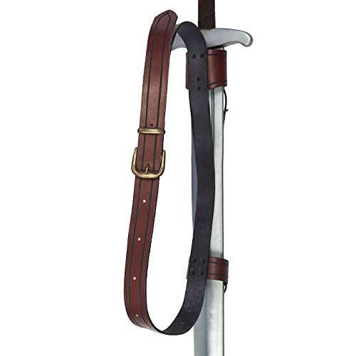 Andracor - Rücken Schwertscheide für EIN Schwert - Braunes Rüstleder mit bronzefarbener Zierschnalle
