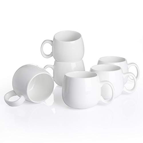 Panbado, Porzellan Kaffeetassen Weiß, 6 teilig 375 ml Tee Kaffee Tassen Set, Kaffeebecher, Milch, Tee Becher für Frühstück, Trinkbecher, weiß Modernes Design für Geschirr Tafel-Zubehör