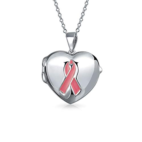 Personalisierte Rosa Band Brust Krebs Überlebende Herz Form Medaillon Anhänger 925 Silber Halskette Für Frauen Custom Graviert