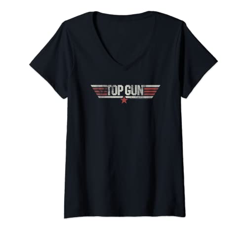 Damen Top Gun Klassisches Logo T-Shirt mit V-Ausschnitt