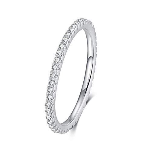 Qings 925 Sterling Silber Damen Ring, Ewigkeit Ehering Zirkonia Simuliert Diamant Stapelbar Verlobungsring Schmuck Geschenk für Frau Mädchen Größe 60 (18.9)