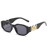 OSAGAMA Trendige Rechteckige Sonnenbrille für Damen Herren Unregelmäßige Vintage 90er Übergroß Brille UV-Schutz A-Schwarz