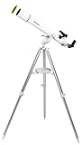 Bresser Refraktor Teleskop NANO AR-70/700 AZ mit Aluminium 3-Bein-Stativ, Azimutaler Montierung, LED-Leuchtpunktsucher und Smartphone Kamera Adapter für Einsteiger ,Weiß