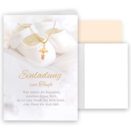 10 Einladungskarten mit Umschlag Einladung zur Taufe mit Text Klappkarten Karten stilvoll kreuz Aquarell zart Kreuzanhänger Babyschuh edel Baby