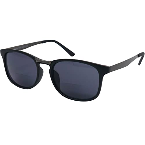 Mini Brille® Trend Sonnenbrille mit Lesebereich unten, Lesebrille Rechteckig, GRATIS Etui, Kunststoff Rahmen und Metall Bügeln (Schwarz), Brille Damen und Herren +2.5 Dioptrien