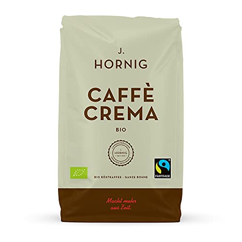 J. Hornig Kaffeebohnen Bio & Fair Trade, Caffè Crema Bio, 1000g, kräftig nussiges Aroma, perfekt für Espresso, Cappuccino & Mokka, ganze Bohnen